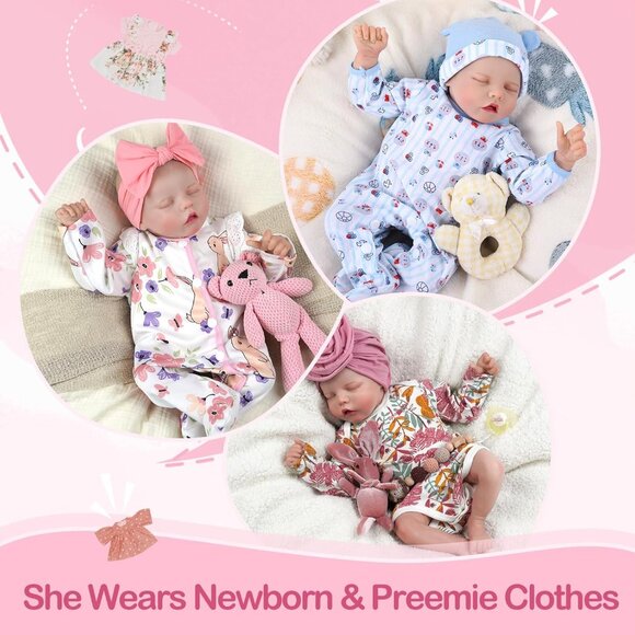 17inch Vinyl Silicone Body Newborn Baby Doll Sleeping Doll with Feeding Kit - Picture 6 of 7